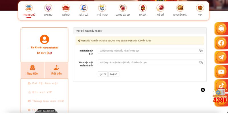 Sử dụng chức năng giao dịch nạp tiền chuẩn